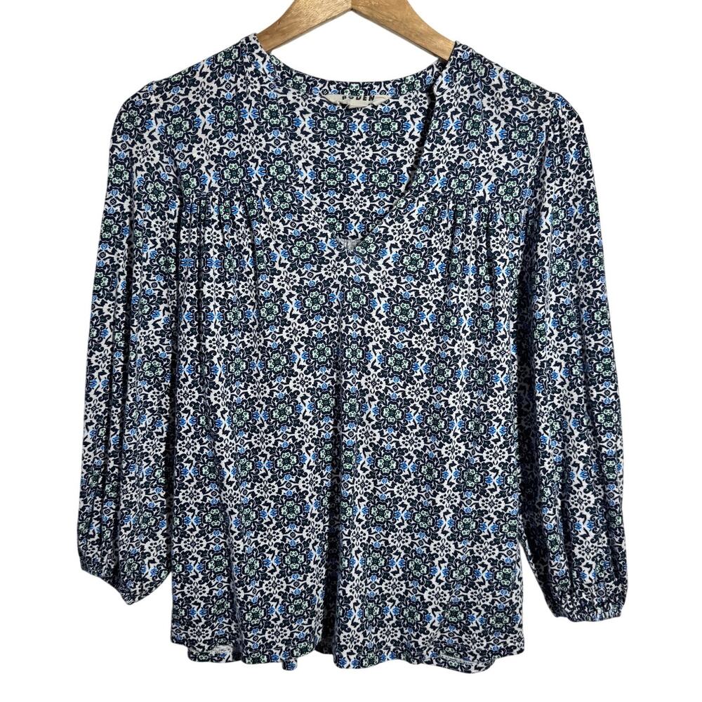 BODEN BLUE TILE PRINT NOTCH NECK TOP Women 4 Blue‎ Light Weight Modest Spring